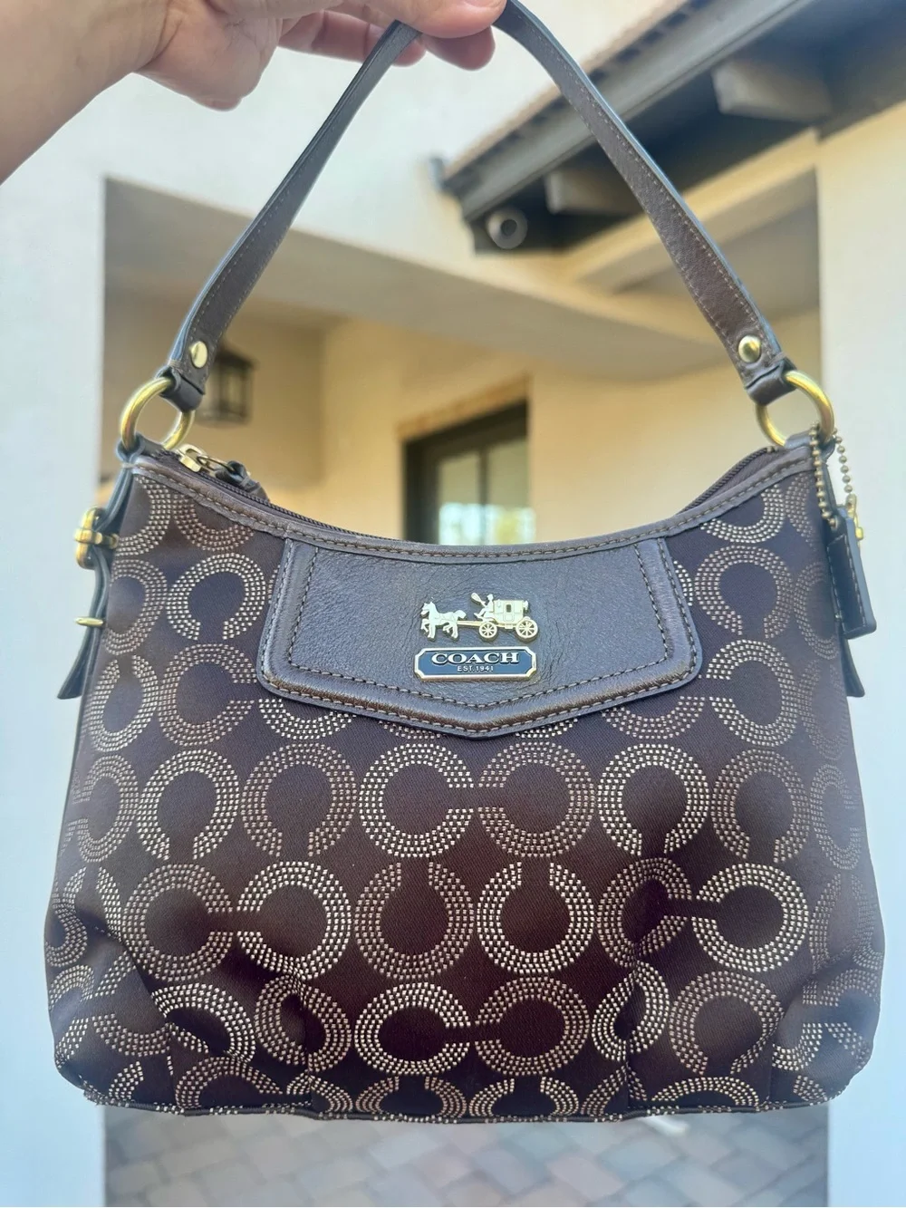 Coach Madison Op Art C Brown Signature Mini Hobo Shoulder Bag - Picture 1 of 14